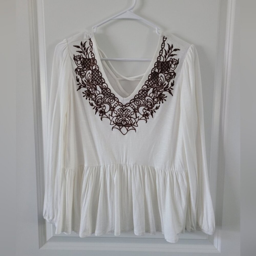 Emily Daniels Winter White with Brown Blouse Top